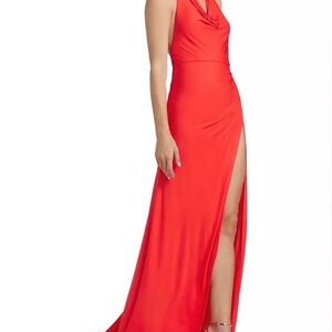 STAUD Julius Maxi Dress Red Rose Cowl-Neck with High Thigh Slit XS